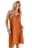 Camel Button up Sleeveless Shift Dress