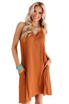 Camel Button up Sleeveless Shift Dress