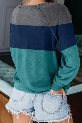 diy Green Raglan Sleeve Color Block Pullover Sweatshirt