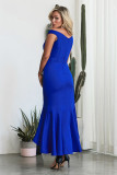 Blue Off The Shoulder Frill Detail Maxi Dress