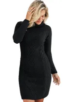 Black Hand Knitted High Neck Sweater Dress