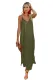 Green Button Slip Long Dress