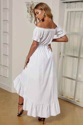 White Glaze High Low Off The Shoulder Maxi Dress