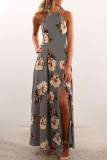 Gray Floral Halter Maxi Dress