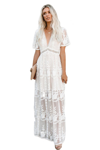 White Floral Lace Maxi Dress