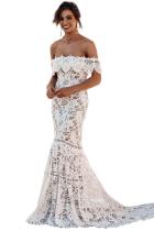 White Off Shoulder Ruffled Overlay Bridal Wedding Gown
