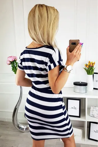 Navy Stripes Pocketed T-shirt Dress with Belt