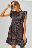 Leopard Print Ruffled Hemline Swing Dress