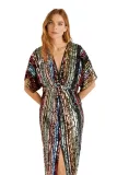 Multicolor Sequin Deep V Neck Tunic Dress