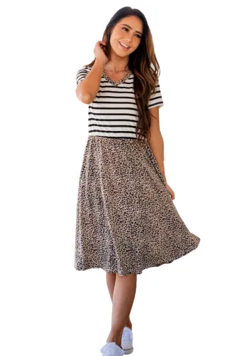 Striped Cheetah Print Swing Dress