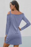 Sky Blue Cold Shoulder Twist Knit Mini Dress