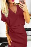 Red V Neck Cutout Inverted Pleat Bodycon Dress