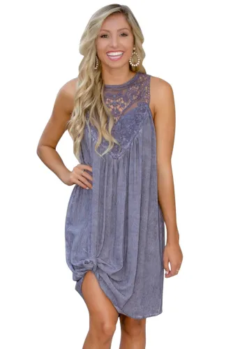Violet Lace Neck Sleeveless Flowy Dress