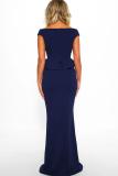 Blue Cross Over Peplum Maxi Dress