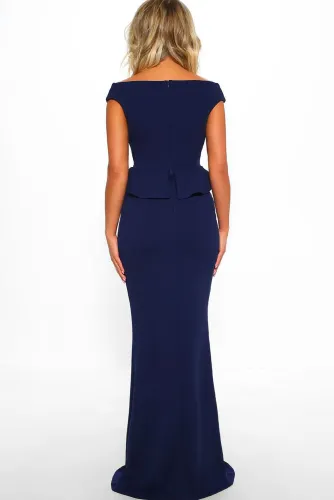 Blue Cross Over Peplum Maxi Dress