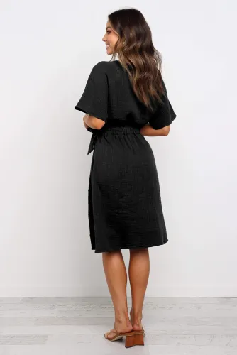 Black Casual Kimono Style Midi Dress