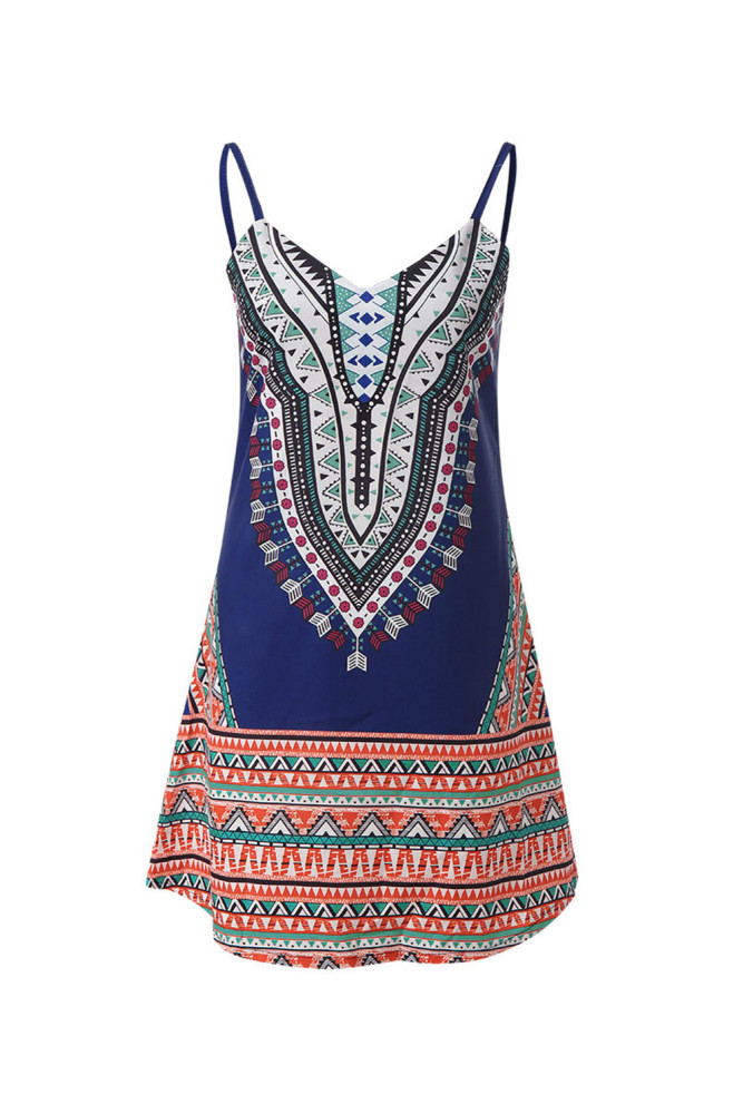 Navy Boho Aztec Print Sleeveless Sundress