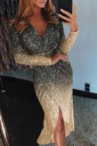 Black Ombre Sequin Wrapped Ruched Irregular Dress
