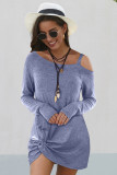 Sky Blue Cold Shoulder Twist Knit Mini Dress