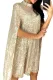 Apricot Glitter Mock Neck Cape Design Sequins Dress