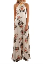 White Floral Halter Maxi Dress