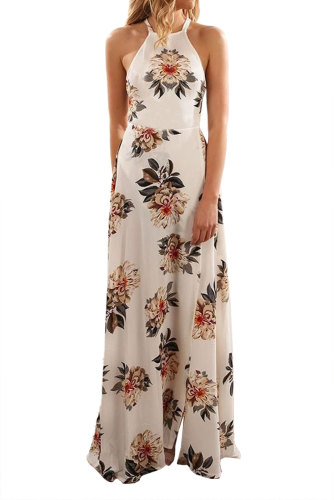 White Floral Halter Maxi Dress