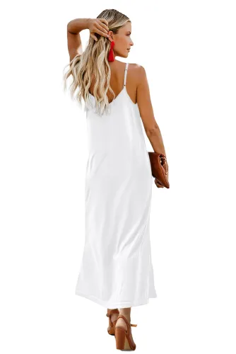 White Button Slip Long Dress
