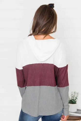 0库存缺货Red Color Block Drawstring Thumbhole Hoodie 21