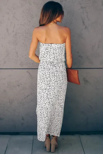 White Strapless Cheetah Dress