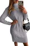 Gray High Neck Textured Bodycon Sweater Dress