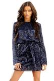 Blue Sequin Belted Mini Dress