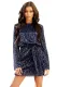Blue Sequin Belted Mini Dress