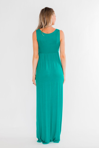 Green Cross Ruched Sleeveless Maxi Dress
