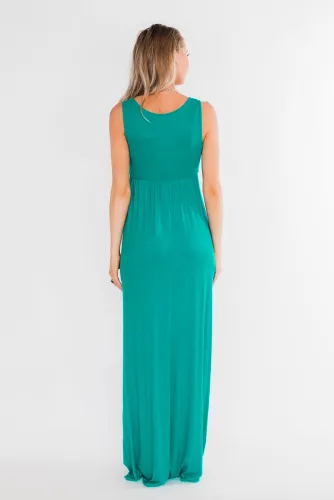 Green Cross Ruched Sleeveless Maxi Dress