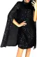 Black Glitter Mock Neck Cape Design Sequins Dress