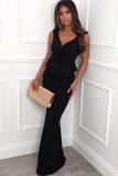 Black Cross Over Peplum Maxi Dress