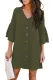 Green V Neck Buttoned Bell Sleeve Shift Shirt Dress
