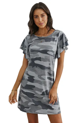 Gray Pile Of Sleeves Camouflage Dress