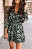 Green Backless Leopard Printed Mini Dress