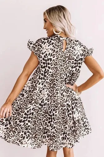White Cute Leopard Babydoll Dress