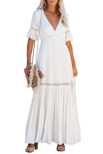 Swiss Dot Lace Trim Maxi Dress