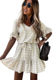 Stripes Ruffle Short Dress
