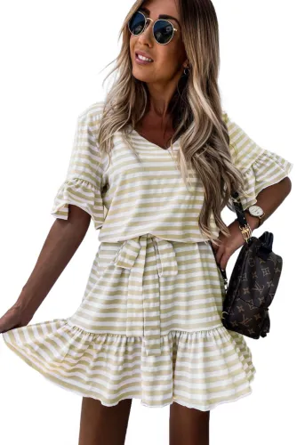 Stripes Ruffle Short Dress