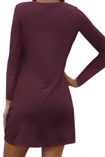 Red Long Sleeve Side Knot T-shirt Mini Dress
