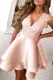 Pink Scalloped V Neck Double-layer Skater Mini Dress