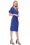 Blue V Neck Cutout Inverted Pleat Bodycon Dress