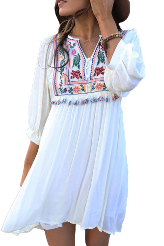 White Embroidered Tassel Boho Dream Dress