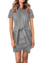 Gray Bodycon Short Sleeve Tie Waist T-shirt Mini Dress