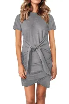 Gray Bodycon Short Sleeve Tie Waist T-shirt Mini Dress