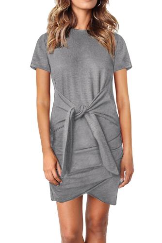 Gray Bodycon Short Sleeve Tie Waist T-shirt Mini Dress